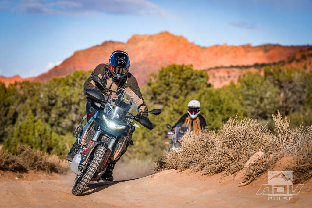 Exploring Vermilion Cliffs on adventure motorcycles.