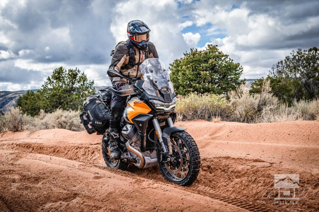 Exploring Vermilion Cliffs on adventure bikes.