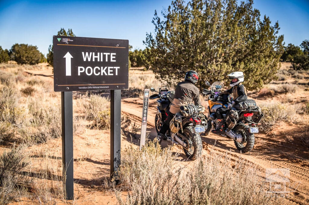 Riding adventure motorcycles to White Pocket in the Vermilion Cliffs National Monument.